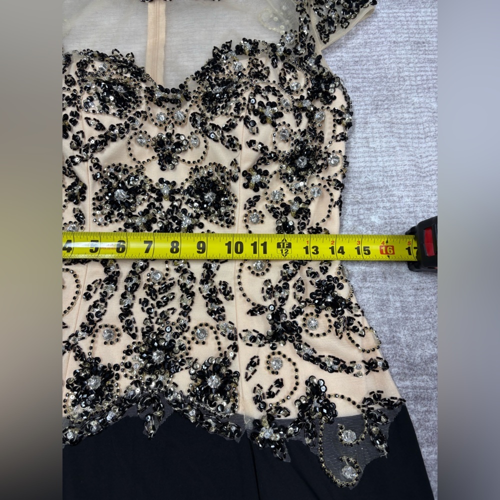 Bicici & Coty Womens Sz L Black Cream Sequin Sleeveless Maxi Evening Gown Formal - Picture 6 of 10